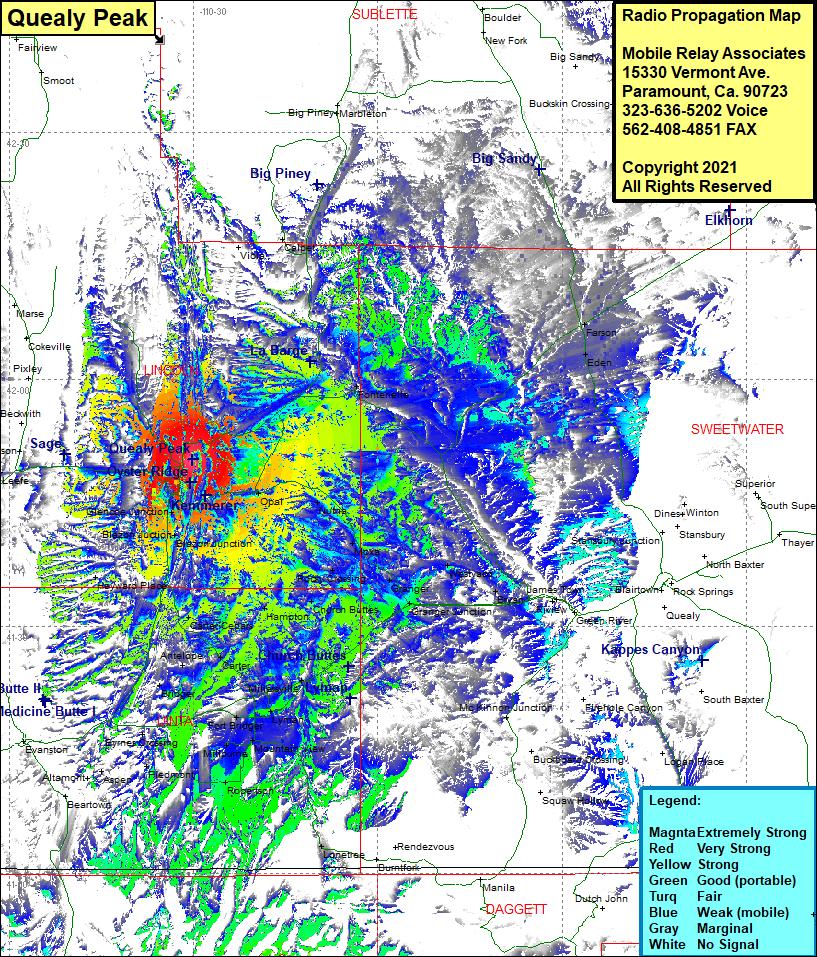 heat map radio coverage Quealy Peak